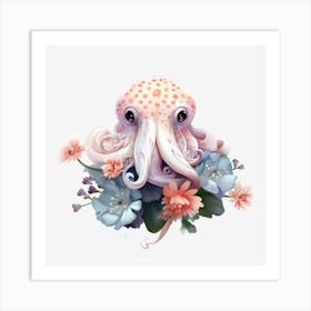 Octopus With Flowers Art Print