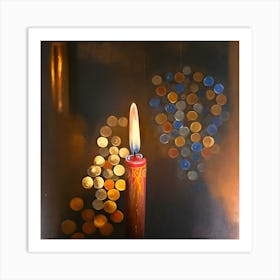 Warm Glow Single Lit Candle With Festive Lights Paintinga Christmas Candle Acrylic Painting Art Print