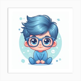 Cartoon Boy With Glasses Art Print