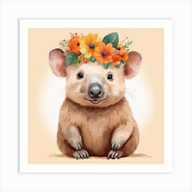 Floral Baby Wombat Nursery Illustration (22) Art Print