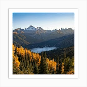 Alpine Landscape Bathed In The Warm Hues Of Autumn Vast Panoramic View Dominates The Scene Golden (5) Art Print