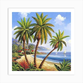 Three palm trees on the sea coast 5 Art Print