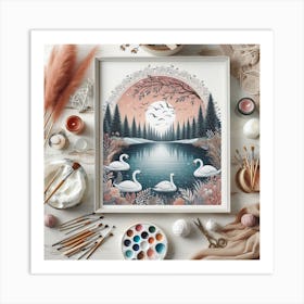 Swans on the lake Art Print