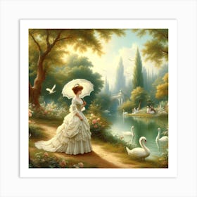 Swans In The Park 2 Art Print