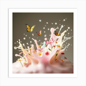 Splash Of Flowers And Butterflies Art Print