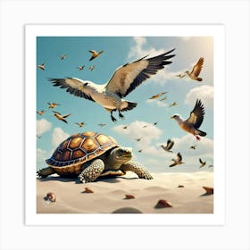 Tortoise Dreaming Of Flying High In The Sky Like The Birds (3) Art Print