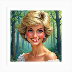 Princess Diana S Radiant Smile With Vivid Watercolor Forest Background 1 Art Print