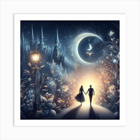 Couple Walking In The Moonlight Art Print