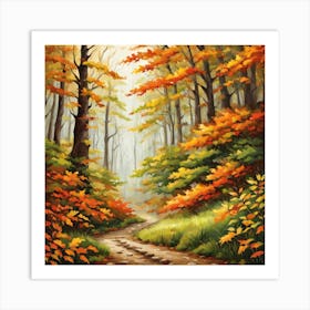 Forest In Autumn In Minimalist Style Square Composition 161 Art Print