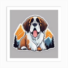 St Bernard Dog In Mountain Sticker 2d Cute Fantasy Dreamy Vector Illustration 2d Flat Center (1) Art Print