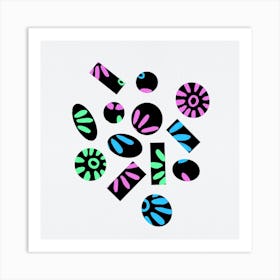 Broken Florals Blue Green Pink Abstract 1 Art Print