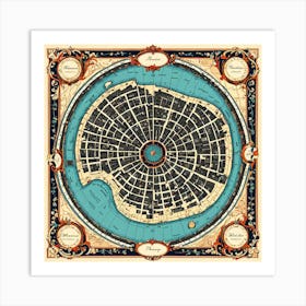 A Vintage Map, Of A Historic City With Ornate Borders And Labels art print 12 Art Print