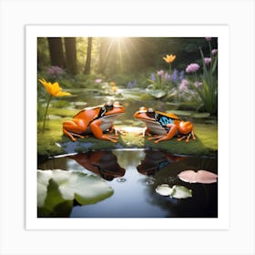 Colored Frogs Gather By The Waters Edge Creating An Enchanting And Magical Atmosphere Art Print