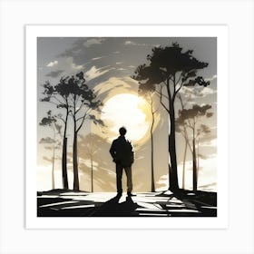 Silhouette Of A Man In The Forest Art Print