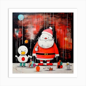 Santa Claus And Penguin Art Print