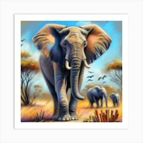 Elephants In The Wild 1 Art Print