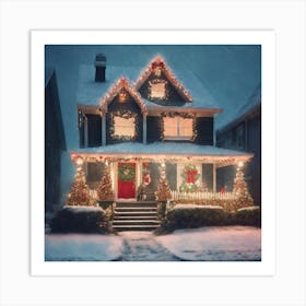 Christmas House At Night 2 Art Print