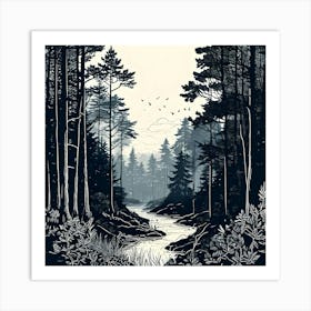 Black And White  Forest Scene Art Print