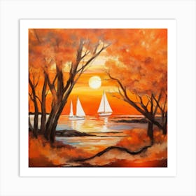 Sunset Sailboats Art Print