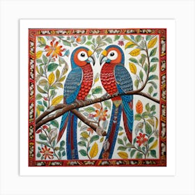 Parrots On A Branch 1 Art Print