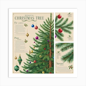 Christmas Tree Vintage Botanical Style With Ornaments 4 Art Print