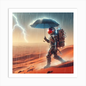 Astronaut With Umbrella On Mars 1 Art Print