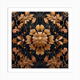 Golden Floral Wallpaper Art Print