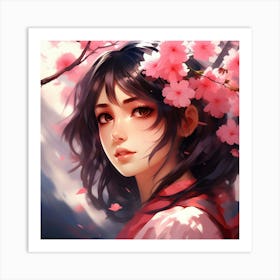 Japanese girl and sakura Art Print