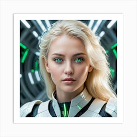 Futuristic Girl With Green Eyes Art Print