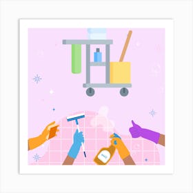 People Cleaning The House Art Print