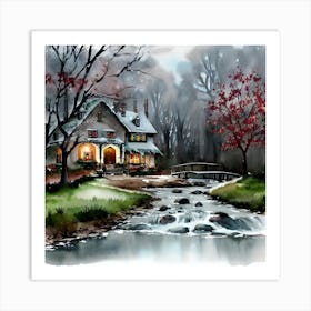 Watercolor Of A House Landscape Art Print