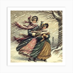 Two Girls In The Snow Art Print Art Print