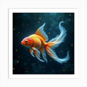 A Whimsical Goldfish With Scales Of Glowing, Fractal Light Swimming Through A Cosmic Pool 1 Art Print