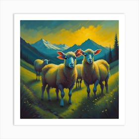 Sheep In The Mountains Art Print