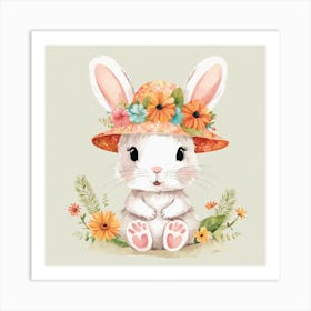 Floral Baby Rabbit Nursery Illustration (24) Art Print