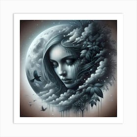 Moon And The Girl Art Print