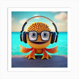 Octopus With Headphones 2 Art Print