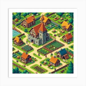 8-bit medieval village 2 Art Print