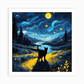 Starry Night Cat 1 Art Print