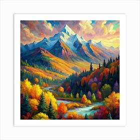 Mountain Landscape With Forest And River Art Print