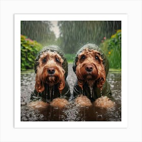 Two Dogs In The Rain Art Print