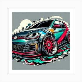 Black Volkswagen Golf GTI Vehicle Colorful Comic Graffiti Style Art Print