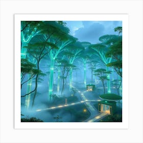 Futuristic Cloudy Forest Art Print