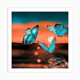 Blue Butterflies In A Jar Art Print