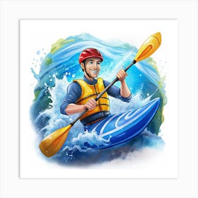 Man Kayaking In Whitewater Rapids 1 Art Print