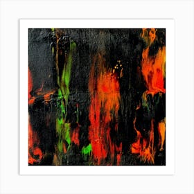 Abstract red orange green flowers Art Print