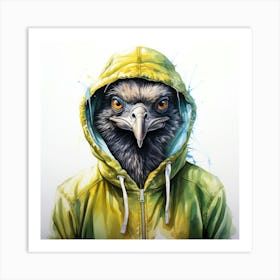 Watercolour Cartoon Emu In A Hoodie Art Print