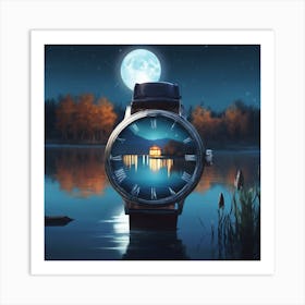 Watch In The Middle Of The Lake, Reflecting The Art Print