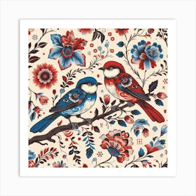 Russian Birds On A Branch Art Print