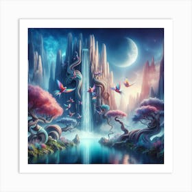 Cherry blossom waterfall (surrealism) - Style B Art Print